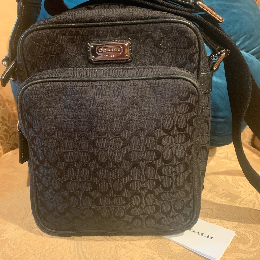 Memorial week sale Coach Black Messenger Flight Bag with Signature Monogram